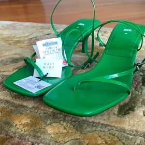 Brand new Zara green leather sandals with box